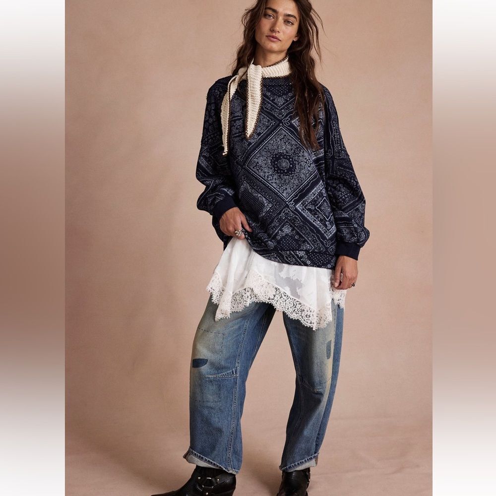 Free People Ragabond Midnight Mock Sweatshirt in Navy